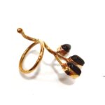 Δαχτυλίδι από μπρούτζο σε σχήμα κλαδιού με μαύρες πετρούλες 