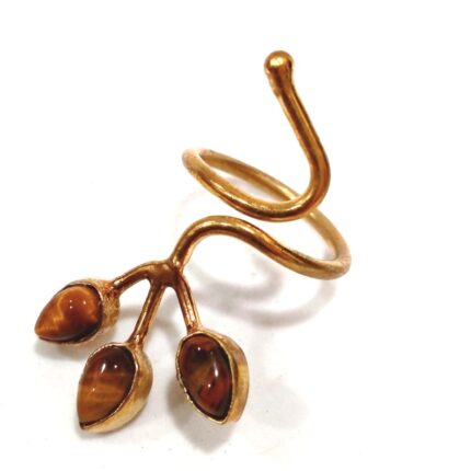 Δαχτυλίδι μπρούτζος σε σχήμα κλαδιού με πετρούλες μάτι της τίγρης