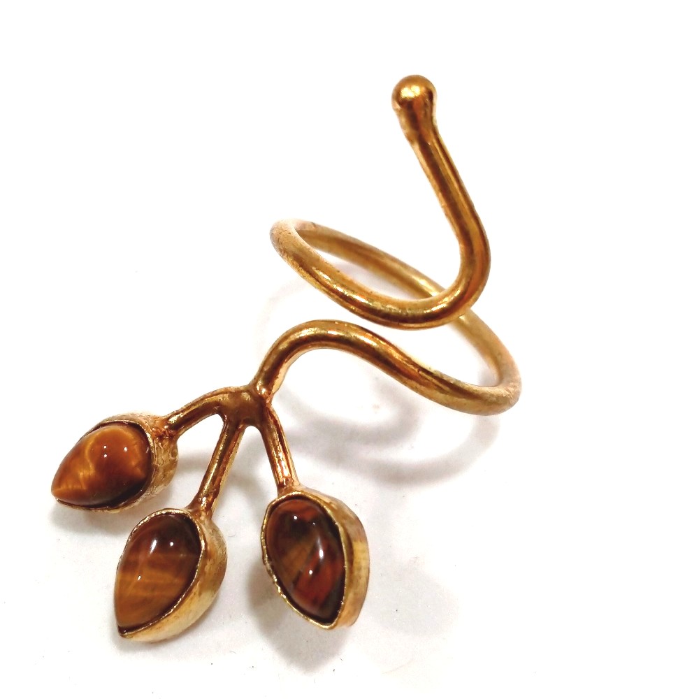 Δαχτυλίδι μπρούτζος σε σχήμα κλαδιού με πετρούλες μάτι της τίγρης Δαχτυλίδι μπρούτζος σε σχήμα κλαδιού με πετρούλες μάτι της τίγρης