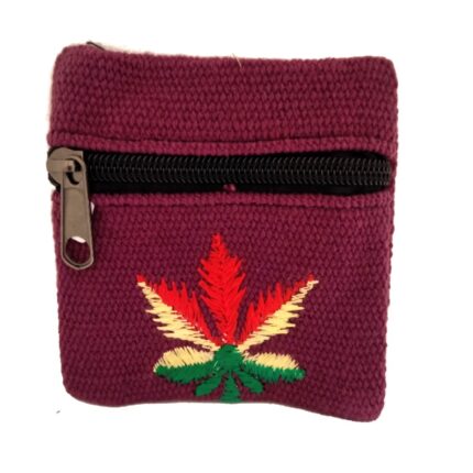 Μικρό πορτοφολάκι υφαντό βαμβάκι σε μπορντώ με σχέδιο φύλλο