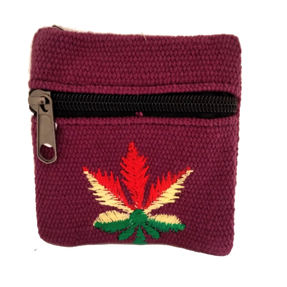 Μικρό πορτοφολάκι υφαντό βαμβάκι σε μπορντώ με σχέδιο φύλλο Μικρό πορτοφολάκι υφαντό βαμβάκι σε μπορντώ με σχέδιο φύλλο