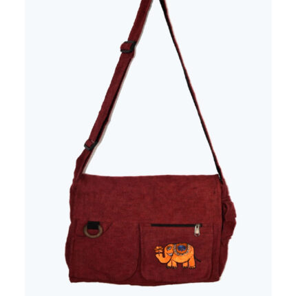 Τσάντα ώμου σε μπορντώ χρώμα με σχέδιο ελέφαντα  από βαμβάκι
