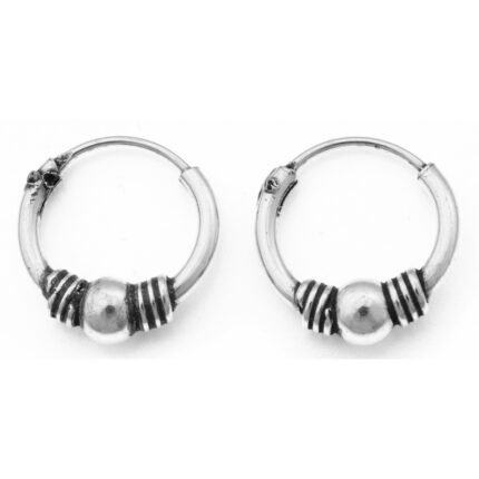 Κρίκος αυτιού ασήμι με σχέδιο μπίλια μικρό α=και στοιχεία παράπλευρα μπαλινέζικο