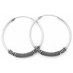 Σκουλαρίκια κρίκοι ασήμι με σχέδιο μαιάνδρο με γέμισμα εσωτερικό16 x 30mm