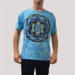 Ανδρικό μπλουζάκι κοντομάνικο με σχέδιο λουλούδι της ζωής ομ, σε γαλάζιο χρώμα από βαμβάκι