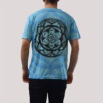 Ανδρικό μπλουζάκι κοντομάνικο με σχέδιο λουλούδι της ζωής ομ, σε γαλάζιο χρώμα από βαμβάκι