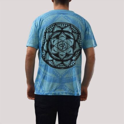 Ανδρικό μπλουζάκι κοντομάνικο με σχέδιο λουλούδι της ζωής ομ, σε γαλάζιο χρώμα από βαμβάκι