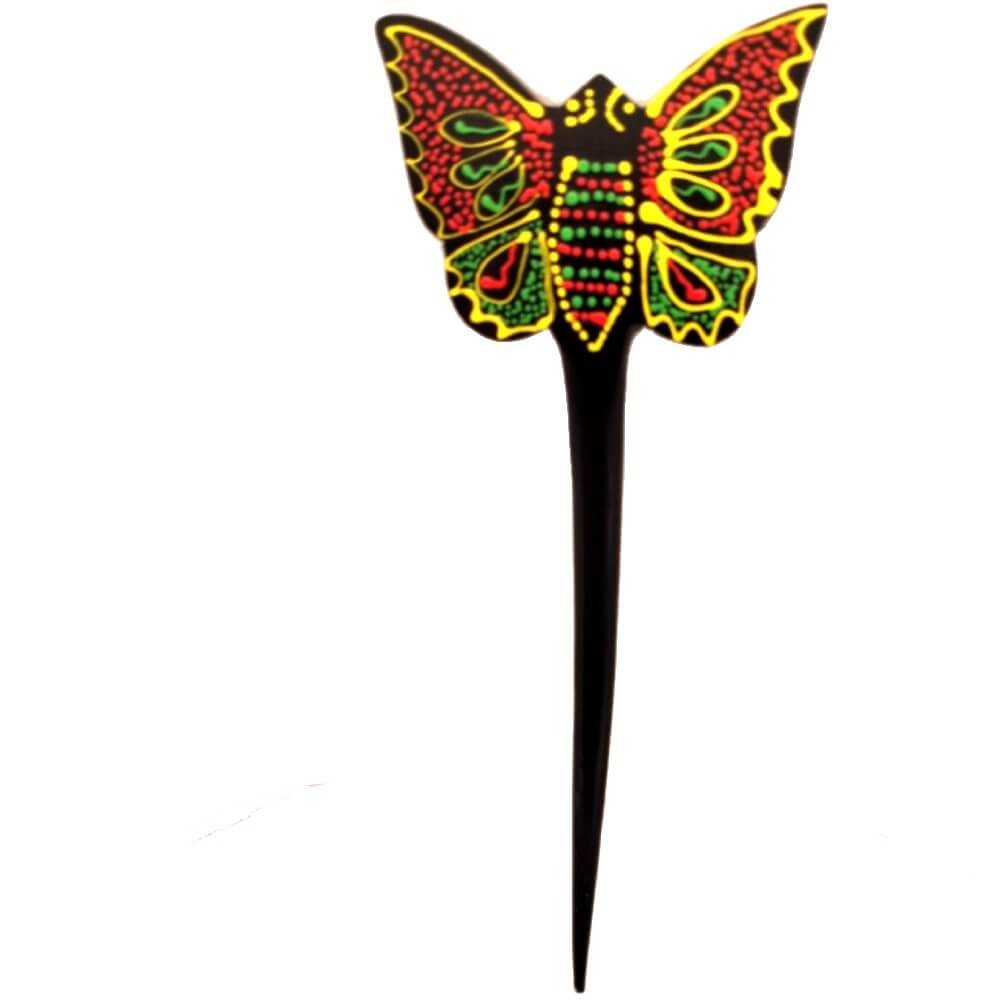 nah-849-hair-one-stick-buterfly Φουρκέτα μαλλιών από ξύλο μονή με σχέδιο πεταλούδα ζωγραφιστή ράστα χρώμα