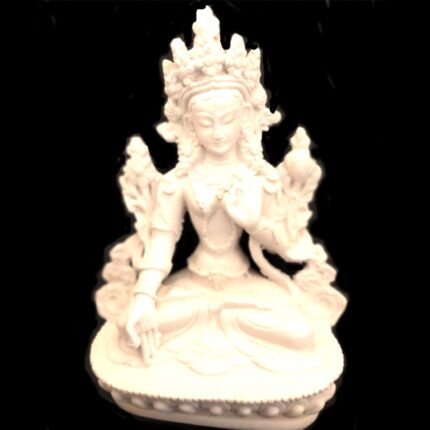 Αγαλματίδιο από πολυρεσίνη με την λευκή Τάρα σε λωτό.Από Ινδία.