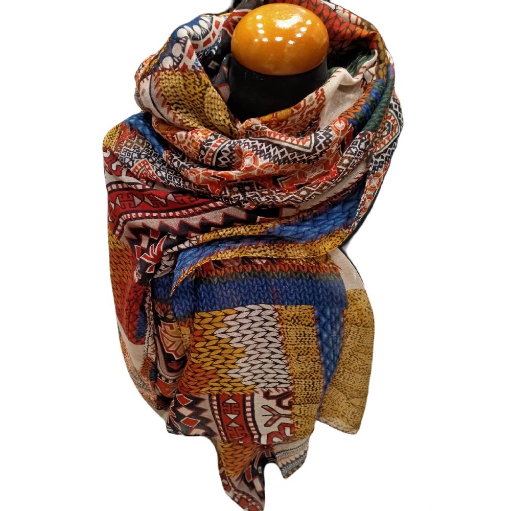 ajr-9263-a-nakerchief-scarf-multicolor-polyester Φουλάρι για το λαιμό σε μέγεθος πασμίνας με διάφορα σχέδια βάση χρώματος κίτρινο λεπτό πολυεστέρας