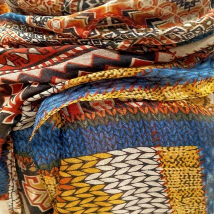 Φουλάρι για το λαιμό σε μέγεθος πασμίνας με διάφορα σχέδια βάση χρώματος κίτρινο λεπτό πολυεστέρας