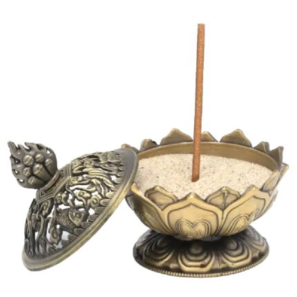 βάση για κάυση αρωματικών στικς από μπρούτζο με σχέδιο άνθος λωτού