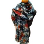 Φουλάρι μαντήλι πούεστέρας και βαμβάκι πολύχρωμο με βάση το πράσινο χρώμα σχέδιο μαρμάρινο δάπεδο