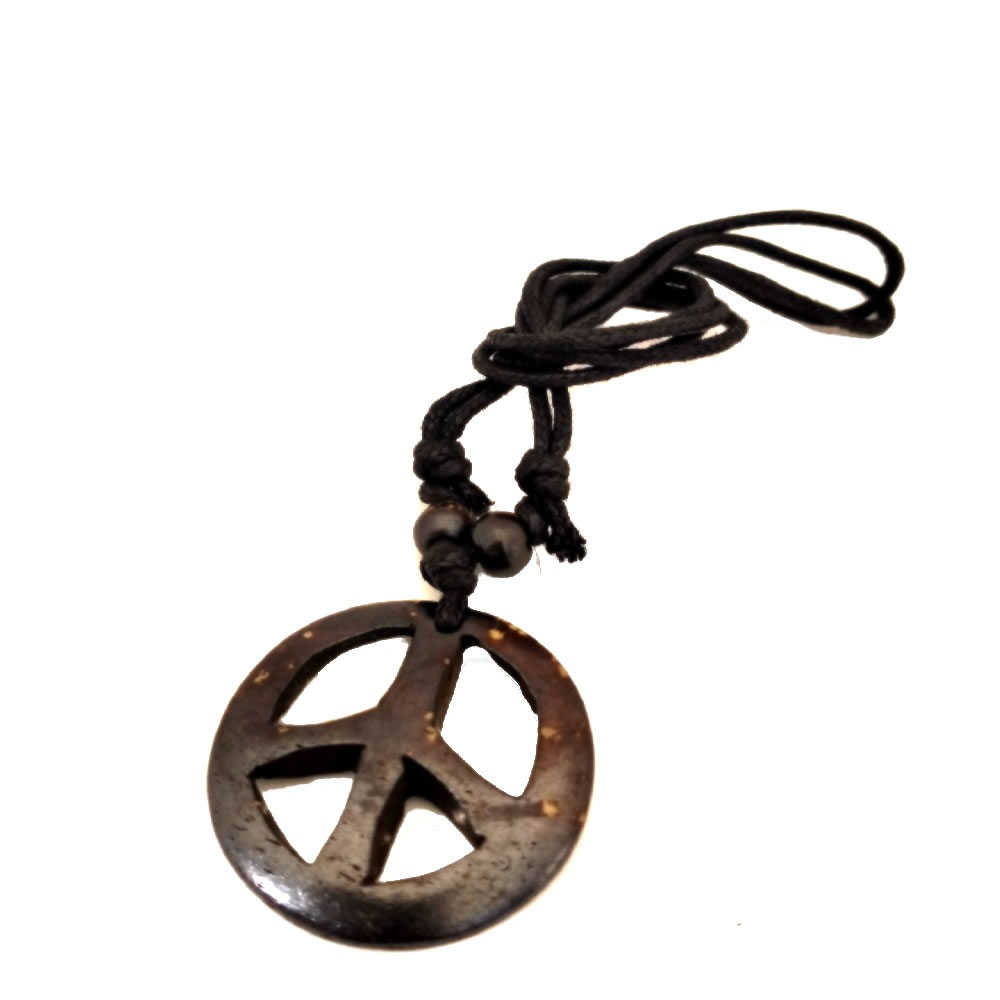np-01-peace-pendants-nepal Μενταγιόν κοκκάλινο σε μαύρο καφέ χρώμα σήμα της ειρήνης με κορδόνι από Νεπάλ