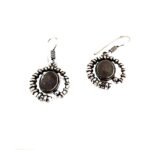 Σκουλαρίκια έθνικ από λευκό μπρούτζο κρεμαστό σχέδιο φεγγάρι με ημιπολύτιμη πέτρα λαμπαδορίτης