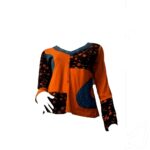 Μπλούζα γυναικεία σε πορτοκαλί χρώμα και πολύχρωμα μοτίβα με τεχνική πάτσγουορκ