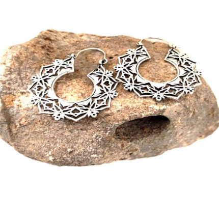 Σκουλαρίκια κρεμαστά από λευκό μπρούτζο εθνικ στυλ