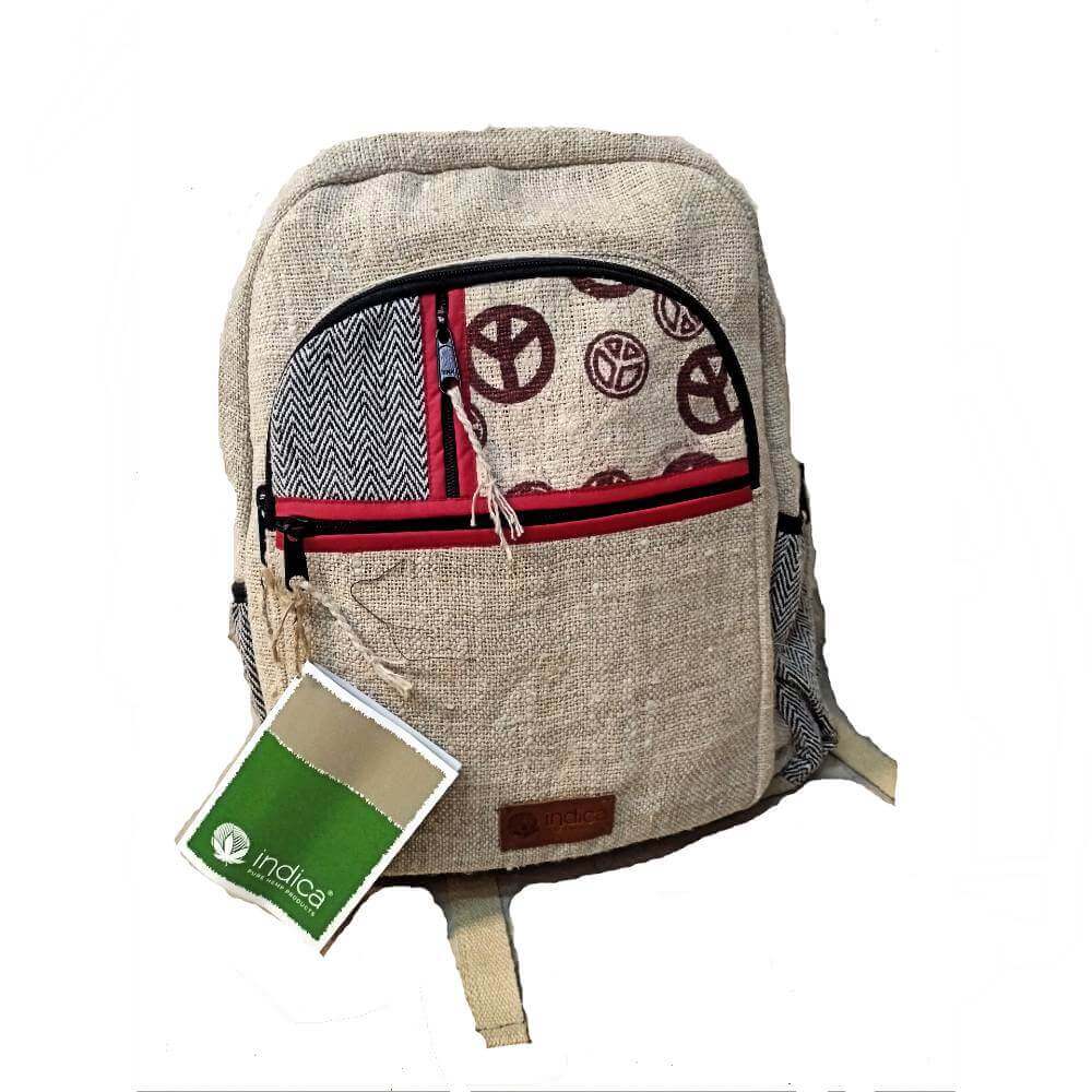 Τσάντα πλάτης σε μεγάλο μέγεθος από κλωστική κάνναβη άνετη εφαρμογή με ρυθμιζόμενους ιμάντες και πολλόυς αποθηκευτικούς χώρους σε χρώμα μπεζ με κόκκινο και σχέδια το σήμα της ειρήνης. Τσάντα πλάτης σε μεγάλο μέγεθος από κλωστική κάνναβη άνετη εφαρμογή με ρυθμιζόμενους ιμάντες και πολλόυς αποθηκευτικούς χώρους σε χρώμα μπεζ με κόκκινο και σχέδια το σήμα της ειρήνης.