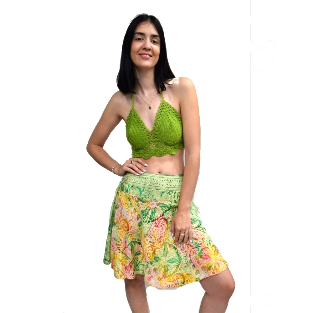 spsk 03 silk premium short yellow nature geen Φούστα καλοκαιρινή με υπέροχη υφή από μετάξι και βαμβάκι σε υπέροχους χρωματισμόυς του κίτρινου χειροποίητη από Ινδία