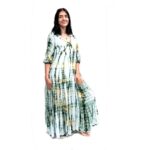 Φόρεμα μακρύ με μανίκι tie dye τεχνική από ρεγιόν σε υπέροχο γκρί πράσινο και κίτρινο χρώμα προέλευση Ινδία