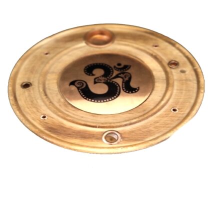 Βάση για αρωματικά στικ και κώνους με χαραγμένο σε χαλκό το σύμβολο ομ από ξύλο μάνγκο