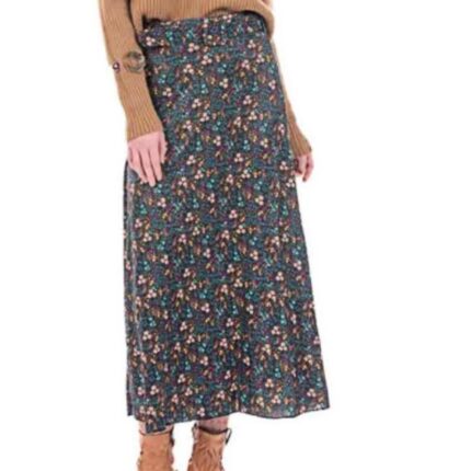 Platinum φούστα μάξι από πολυεστέρα με λάστιχο στη μέση και αποσπόμενη ζώνη σε υπέροχη πετρόλ αποχρωση και μοτίβο πολύχρωμα λουλούδια