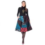 Platinum Fashion φούστα χειμερινή πολύχρωμη σε μίντι γραμμη κλος με τσέπες στο πλάι από βαμβάκι