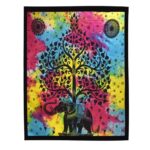 Πανό τοίχου , ριχτάρι σε μεγάλο μέγεθος με σχέδιο ψυχεδελικό ελέφαντα σε μαύρο φόντο από βαμβάκι 100% χειροποίητο στην Ινδία