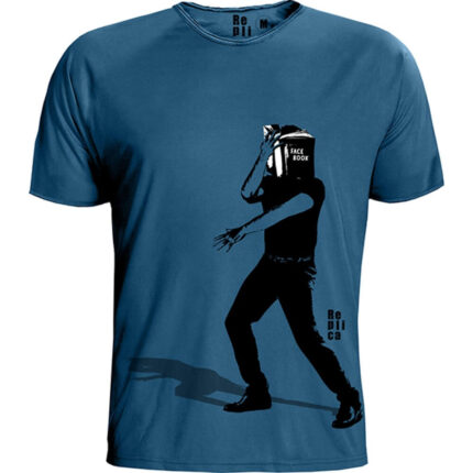 Ανδρικό tshirt της εταιρίας Replica από οργανικό βαμβάκι και στάμπα με οικολογική μεταξοτυπία νεροχρώματος σε μπλέ χρώμα με σχέδιο facebook