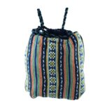 Τσάντα πλάτης με έθνικ στοιχεία υφαντή σε αποχρώσεις του μπλέ με κορδόνια πλεξούδα .Χειροποίητη από Κρήτη