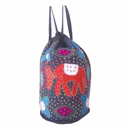 Τσάντα πλάτης σε σχήμα πουγκί από βαμβάκι πάτσγουορκ με σχέδιο πορτοκαλί ελέφαντας