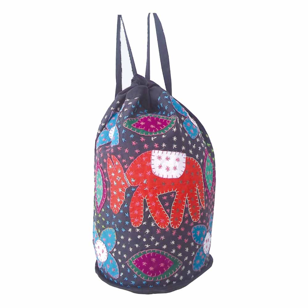 Τσάντα πλάτης σε σχήμα πουγκί από βαμβάκι πάτσγουορκ με σχέδιο πορτοκαλί ελέφαντας Τσάντα πλάτης σε σχήμα πουγκί από βαμβάκι πάτσγουορκ με σχέδιο πορτοκαλί ελέφαντας