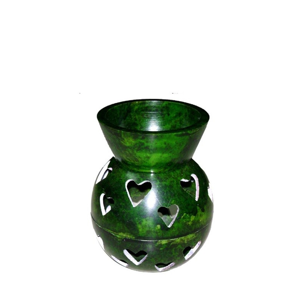 Καυστήρας καύσης ελαίων αρωματισμού χώρου από φυσική σαπουνόπετρα σε πράσινο χρώμα και σχέδιο καρδιές. Καυστήρας καύσης ελαίων αρωματισμού χώρου από φυσική σαπουνόπετρα σε πράσινο χρώμα και σχέδιο καρδιές.