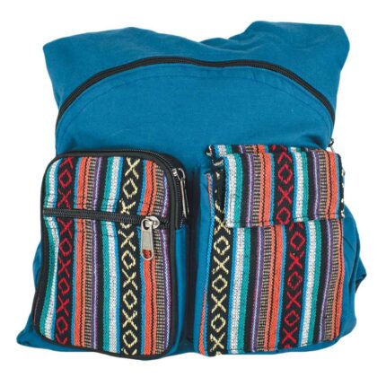 Τσάντα πλάτης σε μπλέ χρώμα με κρακά τσεπάκια χειροποίητη στο Νεπάλ