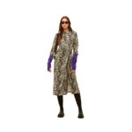 Φόρεμα μακρύ με γιακά λαπιέλ και κουμπιά το μπροστινό μέρος και σούρα κάτω αριστερά στην μέση σε λευκό χρώμα και με μαύρα μίνιμαλ σχέδια της εταιρίας Xantik