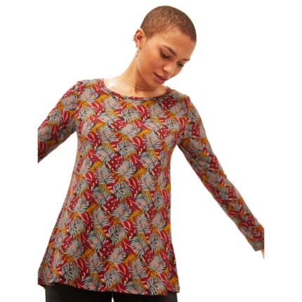 Μπλούζα γυναικεία με μακρύ μανίκι σε γκρι χρώμα και τύπωμα φθινοπωρινά φύλλα ρετρό της εταιρείας Xantik spain.