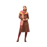 Φούστα μίντι από βισκόζη και ελαστάν με ελαστική μέση σε καφέ χρώμα και τύπωμα γεωμετρικά σχέδια της εταιρίας Xantik