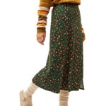 Μίντι φούστα με ελαστική μέση σε πράσινο χρώμα από βισκόζη με τύπωμα λεοπάρ της ισπανικής εταιρίας Xantik