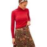 Μίντι φούστα σε πράσινο γκρί χρώμα με τύπωμα μπουκέτο λουλουδιών ελαστική μέση από πολυεστέρα της εταιρίας xantik