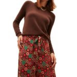 Παντελόνι με ψηλή μέση και φαρδύ μπατζάκι σε ροζ χρώμα και σχέδιο μωσαϊκό από βισκόζη με ελαστική μέση και κορδόνι στο ίδιο ύφασμα της εταιρίας Xantik