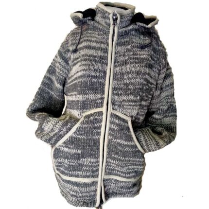 Μπουφάν ζακέτα από100% μαλλί με επένδυση φλις αποσπώμενη κουκούλα δύο εξωτερικές τσέπες σε γκρί αποχρώσεις