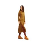 Φόρεμα μακρύ σε πράσινο χρώμα με τύπωμα λουλούδια φολκλόρ από βισκόζη με άνοιγμα στο κάτω μέρος