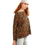 Μπλούζα με μακρύ μανίκι σε καφέ απόχρωση και σχέδιο αποχρώσεις τίγρης σε καμβά