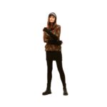 Μπλούζα χειμερινή σε καφέ χρώμα και κουκούλα με τύπωμα χαρούμενο πρόβατο