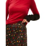 Μίνι φούστα 3/4 με ελαστική μέση από πολυεστέρα σε γκρί χρώμα και πολύχρωμα σχέδια