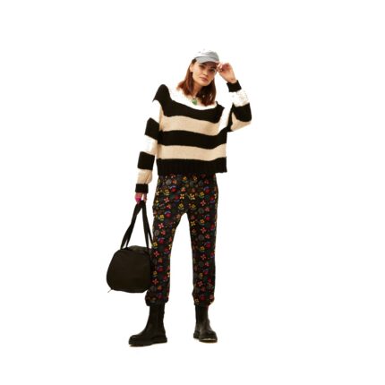 Παντελόνι σε ίσια γραμμή με ελαστική μέση και τσέπες σε μαύρο χρώμα και σχέδιο λουλούδια