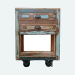 Μίνι μπαρ - μπουφές τροχήλατο από ανακυκλωμένο ξύλο με δύο συρτάρια σε σε μοντέρνο χρώμα κατασκευασμένο στην Ινδία