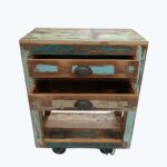 Μίνι μπαρ - μπουφές τροχήλατο από ανακυκλωμένο ξύλο με δύο συρτάρια σε σε μοντέρνο χρώμα κατασκευασμένο στην Ινδία